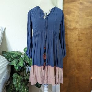 Holding Horses Anthropologie Boho Blue Bleach Dye Midi Dress